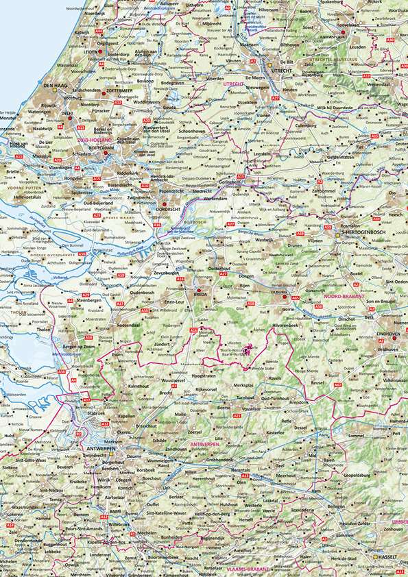 Gedetailleerde Kaart Benelux Natuurkundig - Afbeelding 2