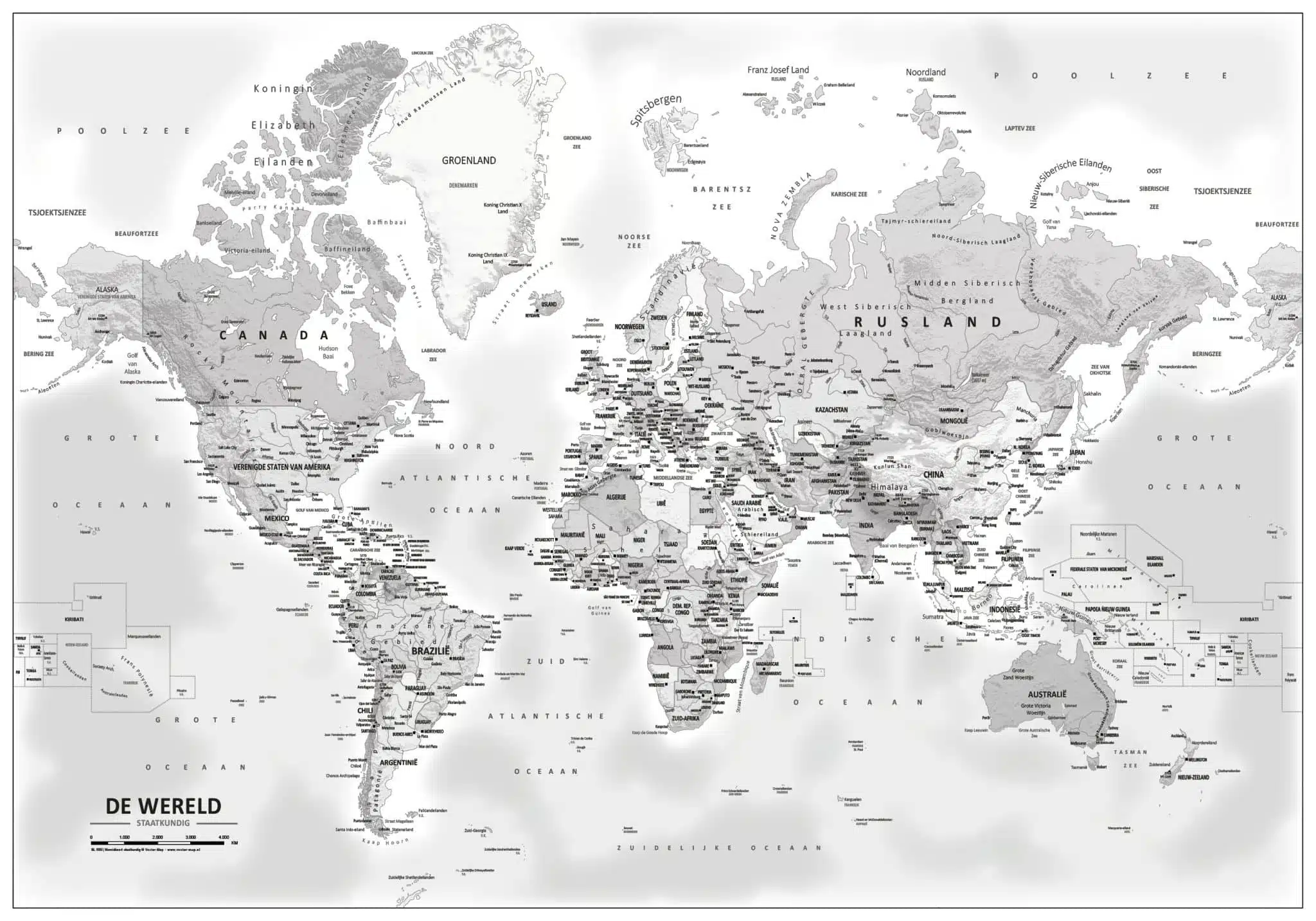 Wereldkaart Grijs