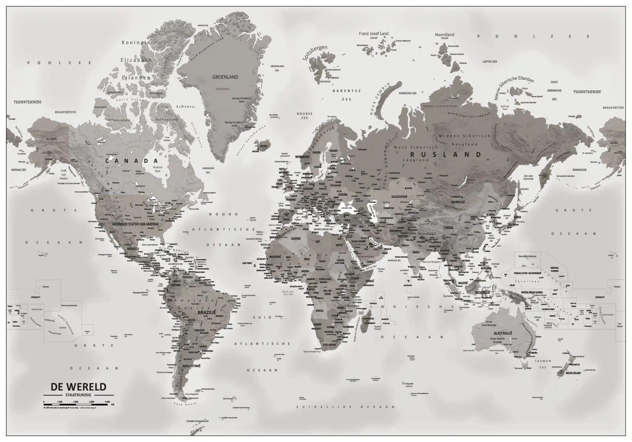 Wereldkaart Sepia