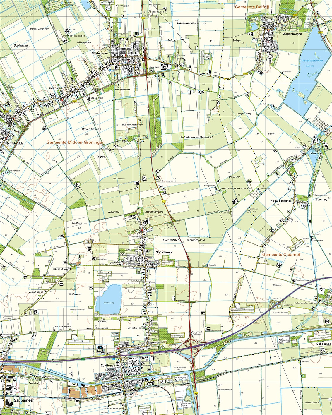 Topografische Kaart 07H Noordbroek digitaal