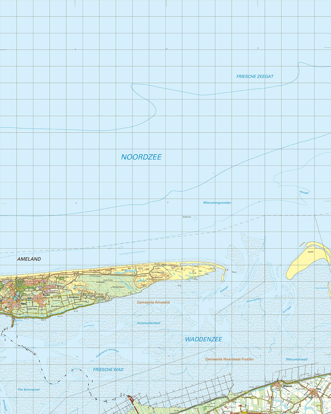 Topografische kaart 02W Ameland digitaal