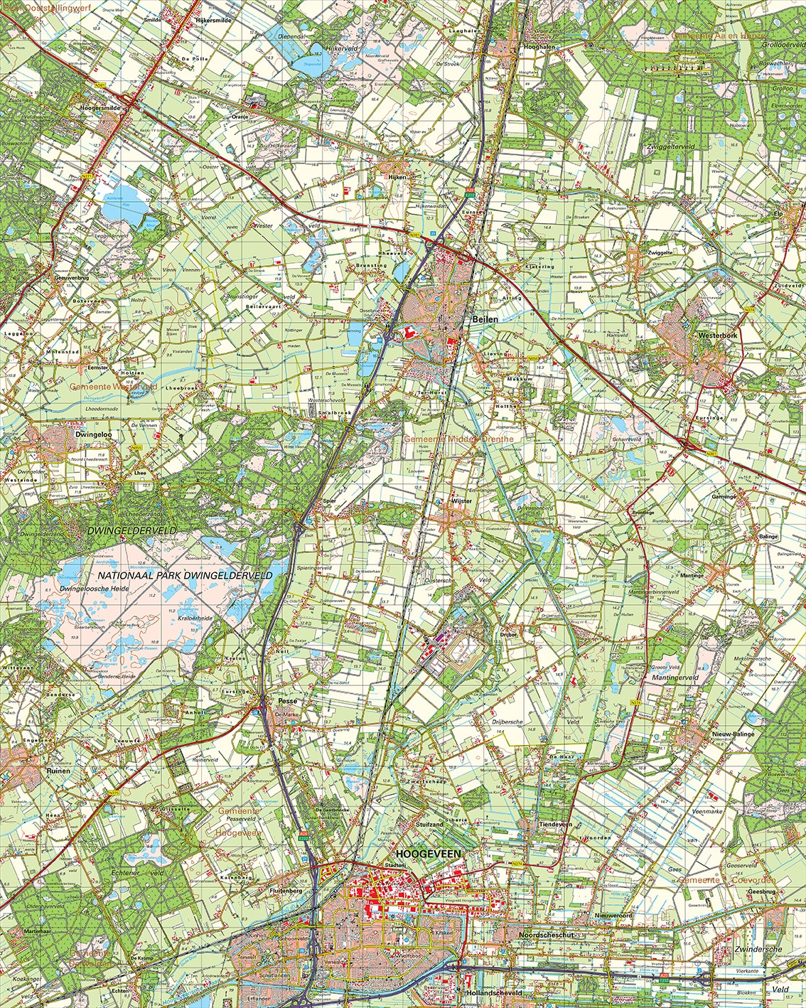 Topografische kaart 17W Hoogeveen digitaal